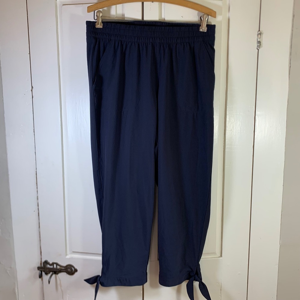 T by Talbots Black Blue Tie Cuff Crop Pants Women Small Elastic Waist Athleisure